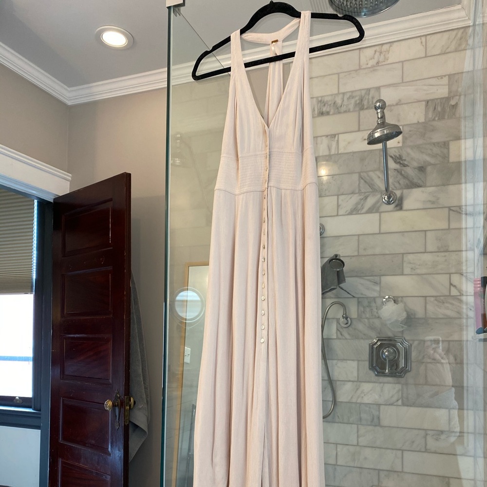 Free People Button Front Nude Maxi Dress